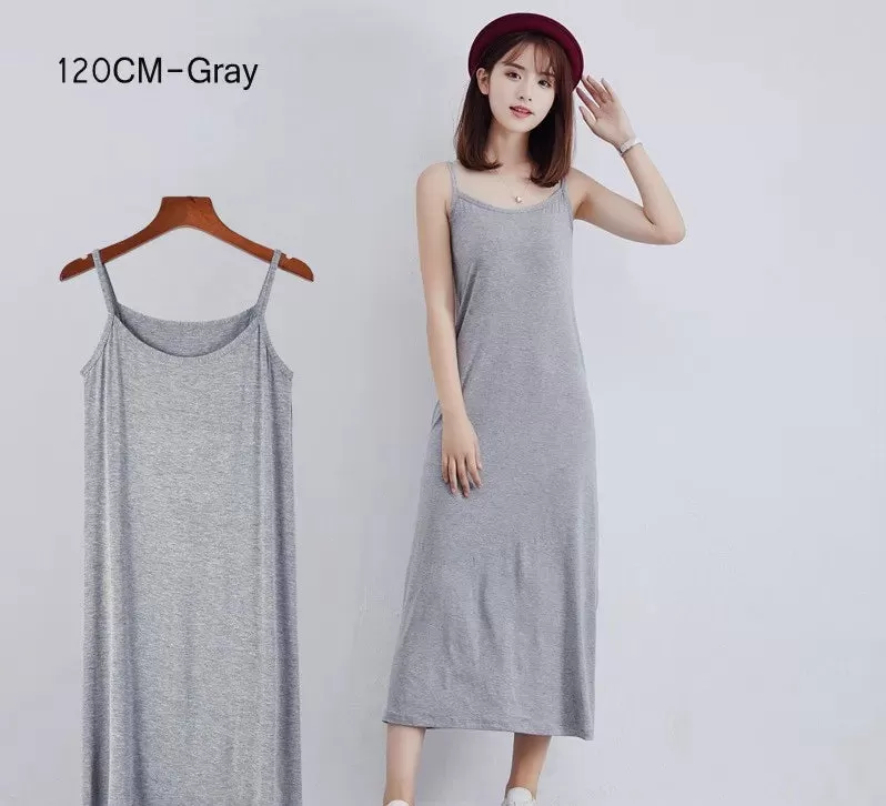 Women's Modal Full Slip Dress Spaghetti strap Vest Skirt 90 to 120cm Long Under dress Camisoles slips Inner Petticoat