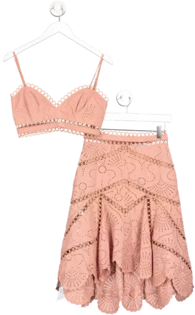 Zimmermann Pink Broderie Anglaise Skirt And Crop Top UK S