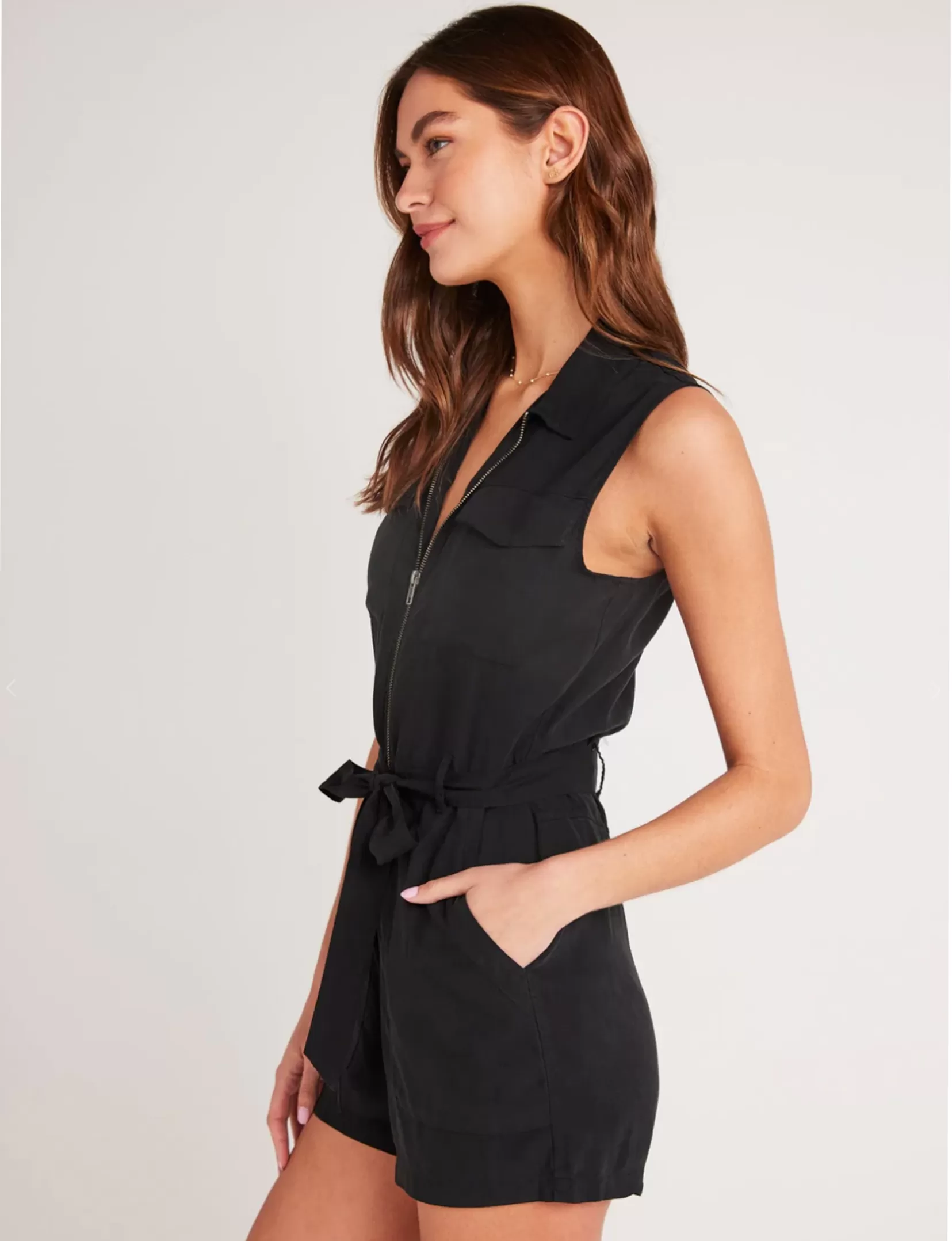 Zip Front Romper, Vintage Black